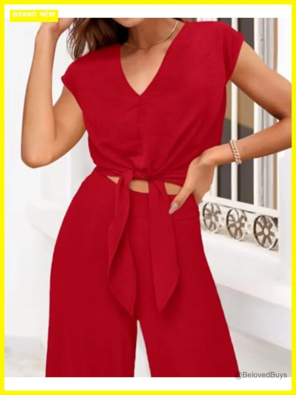 Women's Cap Sleeve V Neck Crop Top Wide Leg Pant Set 2 Piece Tracksuit